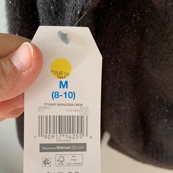 Time & Tru NWT Womens Puff Sleeve Crew Neck Sweater Black Gold Medium Mob Wife - Picture 15 of 15